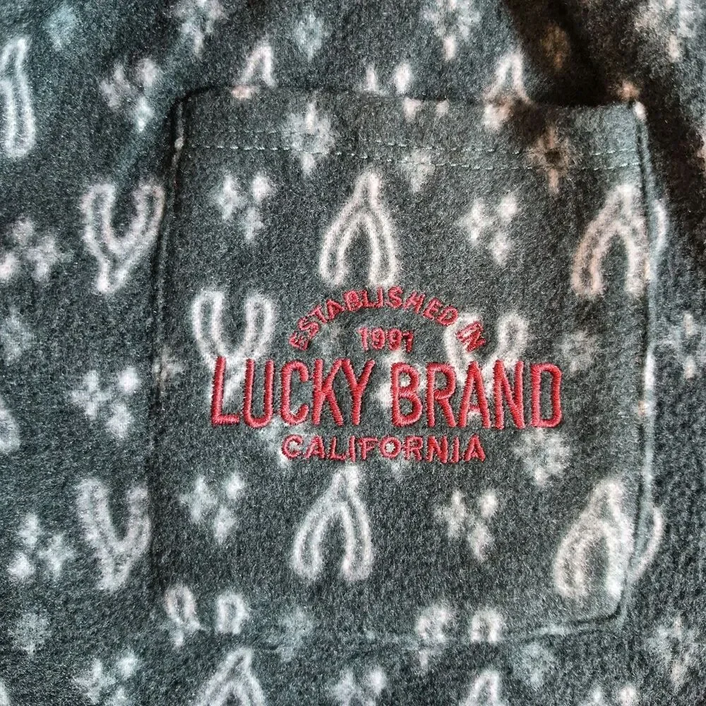 Lucky Brand Women's Wishbone Fleece Pajama Set Size 1X Green Button-Up